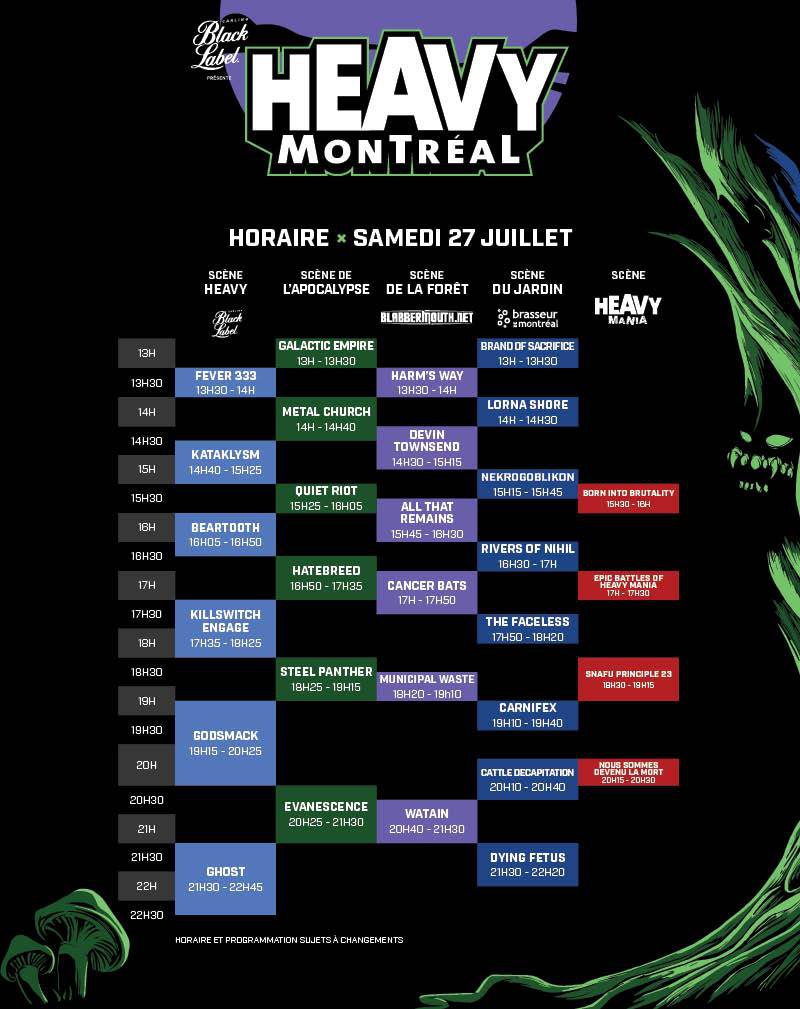 Heavy MTL 2019 Saturday Schedule