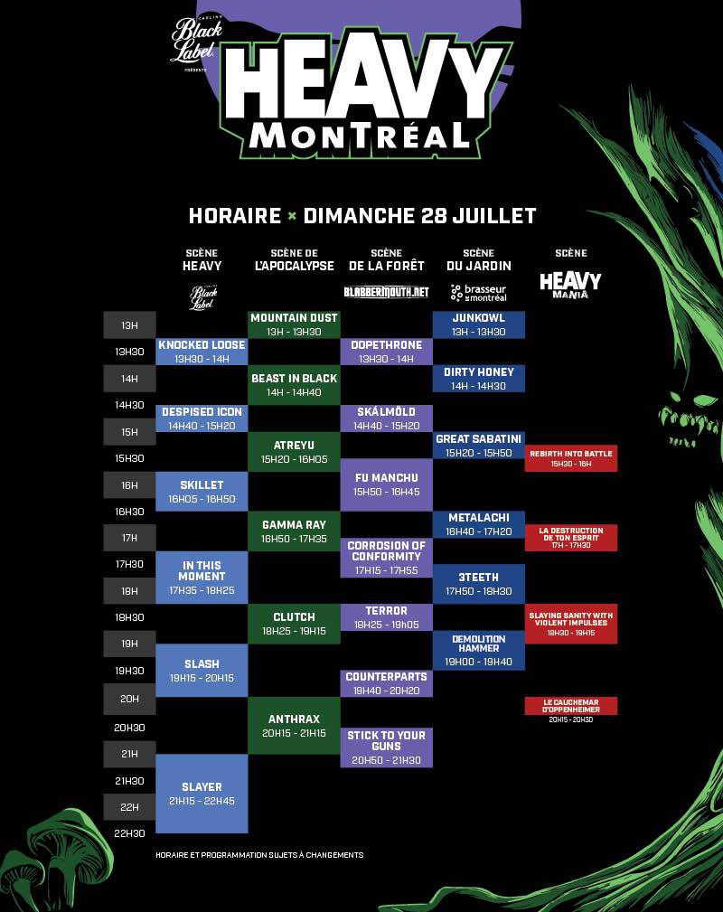 Heavy MTL 2019 Sunday Schedule